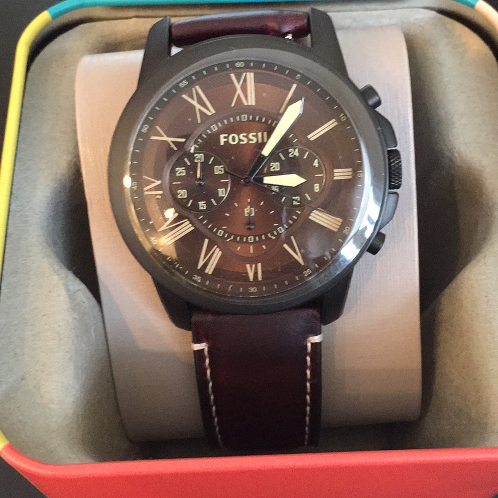 Fossil Grant chronograph luggage leather watch